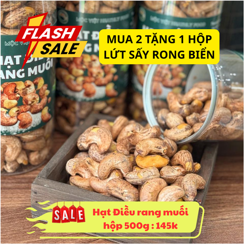  Combo 2 hộp Hạt Điều Rang Muối Bình Phước 450g tặng 1 hộp lứt sấy rong biển 