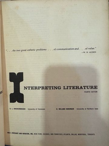  Interpreting Literature - Knickerbocker / Reninger 