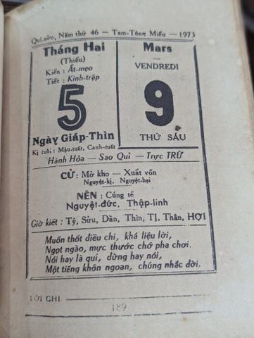 Lịch Sách Tam Tông Miếu Quí Sửu 1973