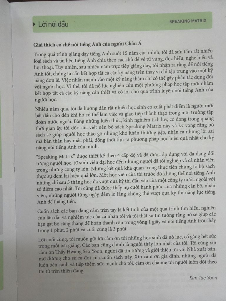  1 Phút Nói Tiếng Anh Như Gió Speaking Matrix - Kim Tae Yoon 