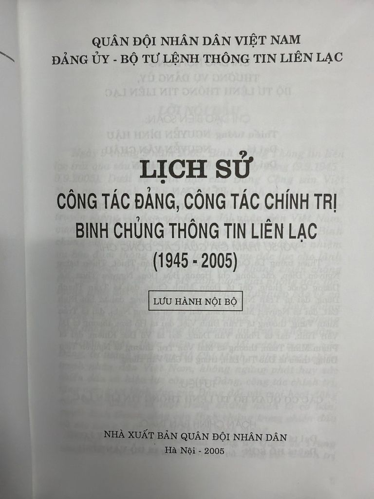  Lịch Sử Công Tác Đảng, Công Tác Chính Trị Binh Chủng Thông Tin Liên Lạc (1945 - 2005) 
