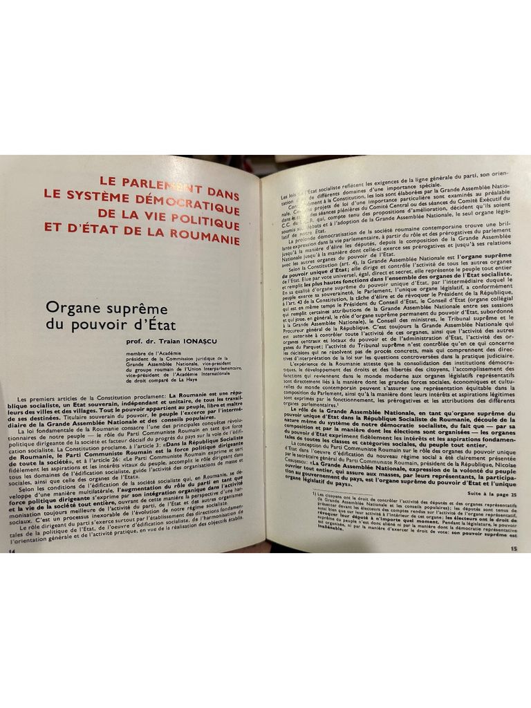  La Grande Assemblée Nationale De La République Socialiste De Roumanie Bref Aperçu – Prof. Dr. Traian Ionescu 