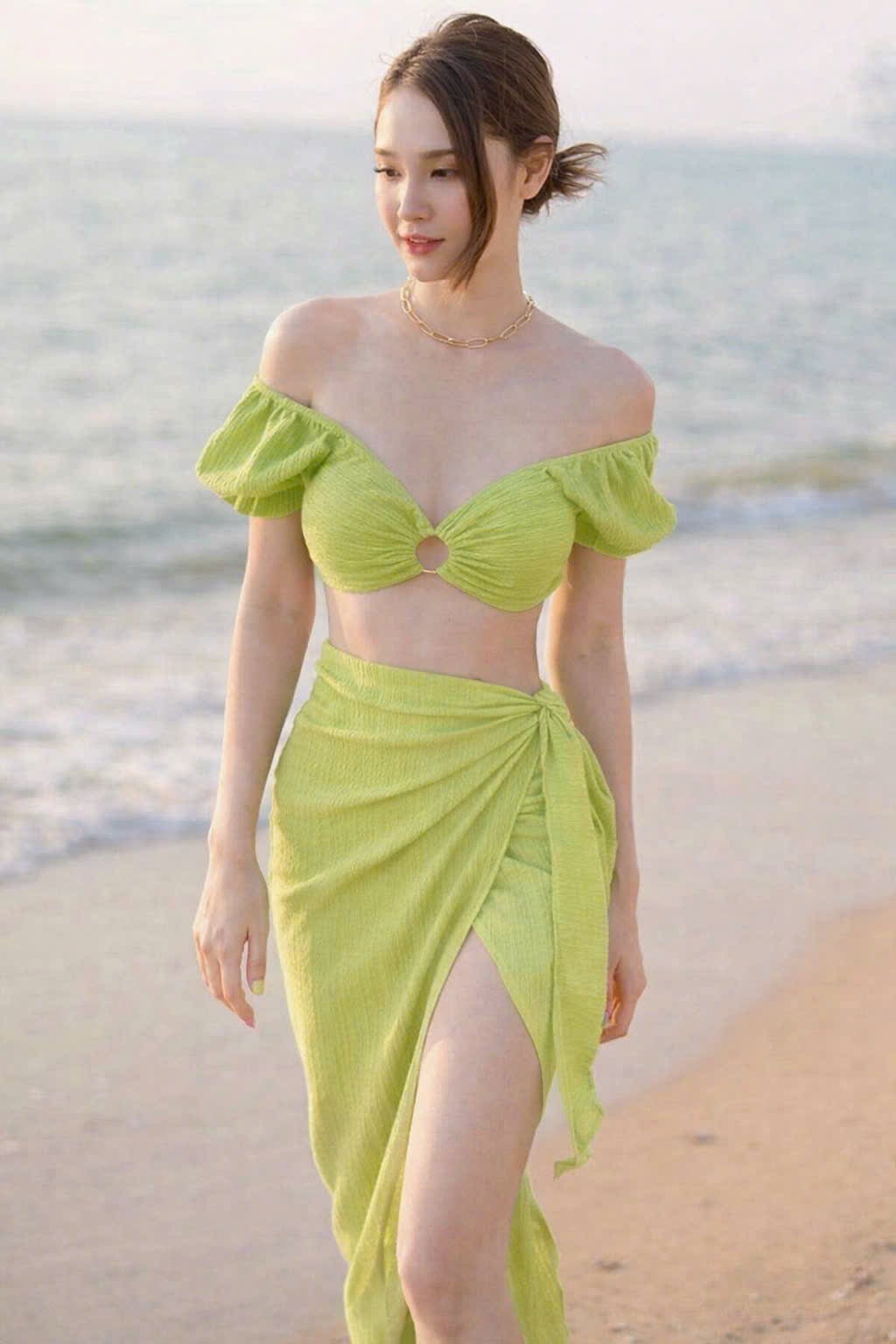 IVY SWIMSUIT SALE - BIKINI SET 3 MÓN VẢI XỐP KÈM CHÂN VÁY DÀI KÍN ĐÁO