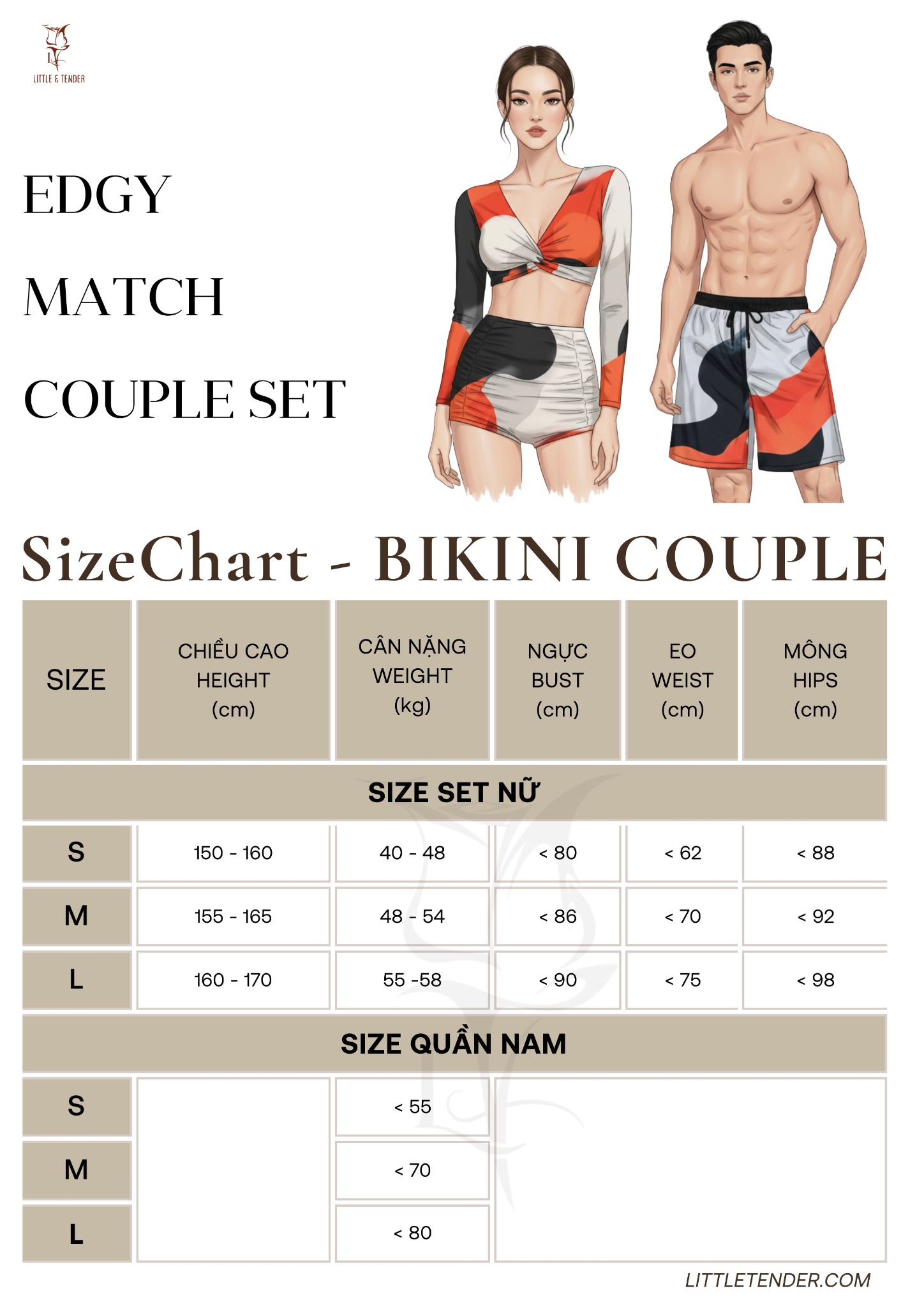 EDGY MATCH COUPLE SET - SET BIKINI COUPLE LOANG MÀU BÒ SỮA