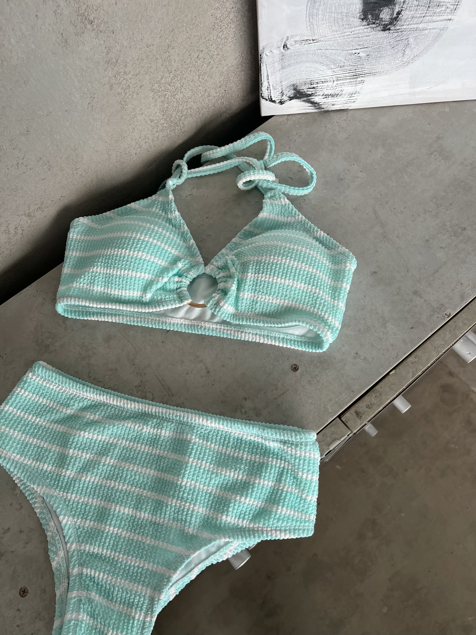 Linea Swimsuit SALE - Áo Tắm 2 Mảnh Thun Gân Họa Tiết Sọc