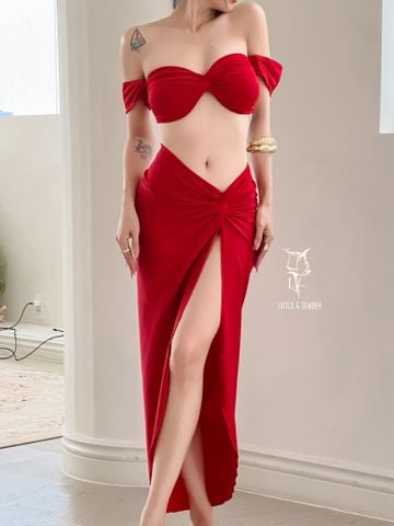 MARIS SWIMSUIT - SET 3 MÓN KÈM CHÂN VÁY ĐỎ TƯƠI THOÁNG MÁT