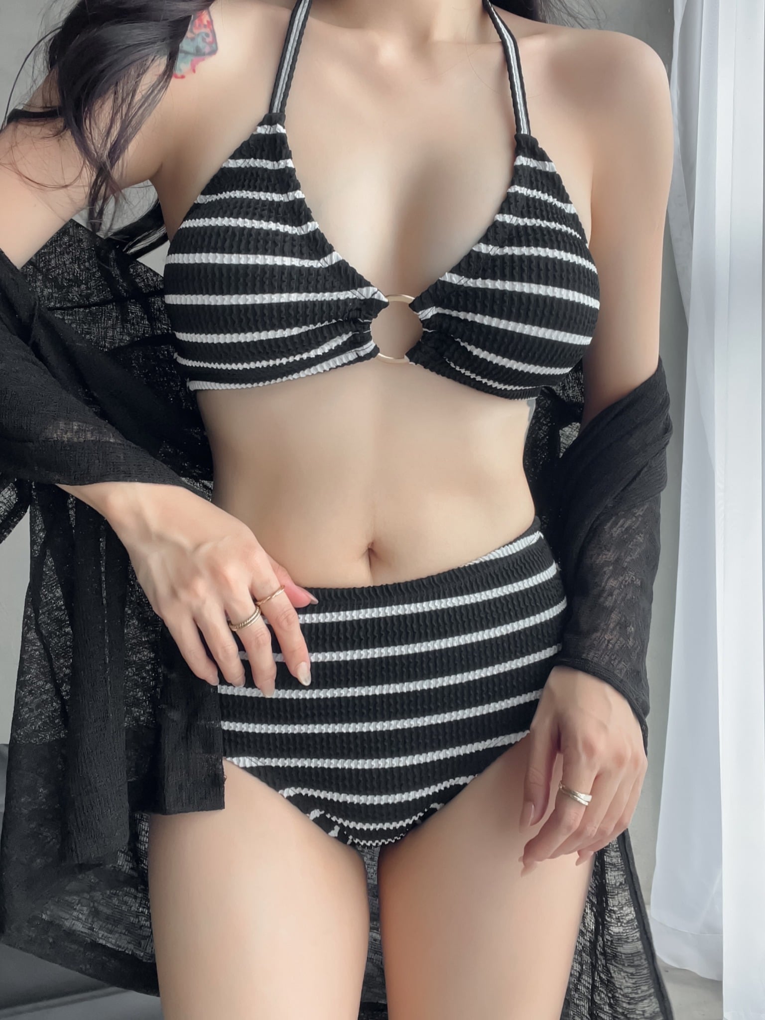 Linea Swimsuit SALE - Áo Tắm 2 Mảnh Thun Gân Họa Tiết Sọc