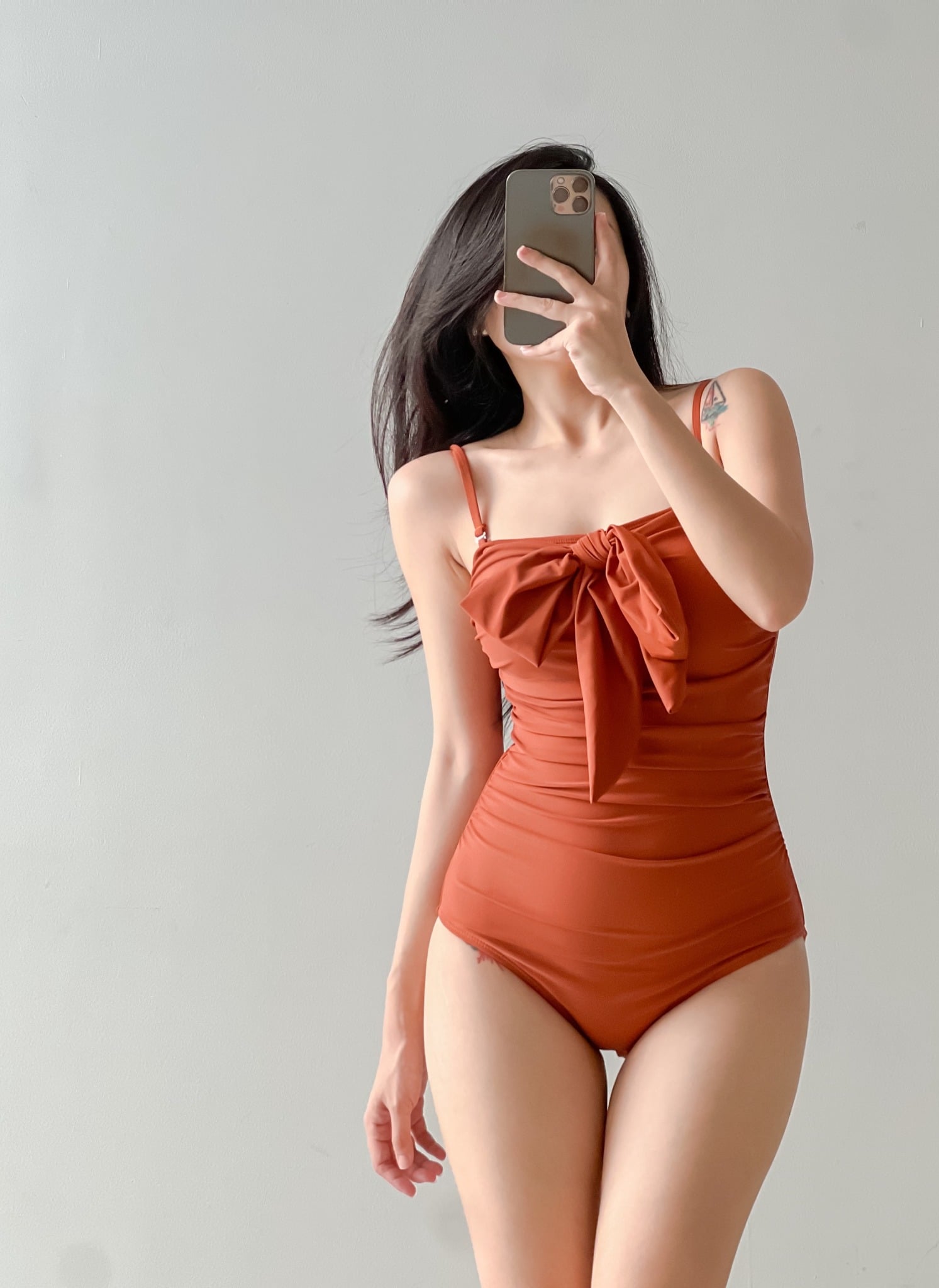 MIREN SWIMSUIT - ÁO TẮM MỘT MẢNH CỘT NƠ MÀU CAM ĐẤT