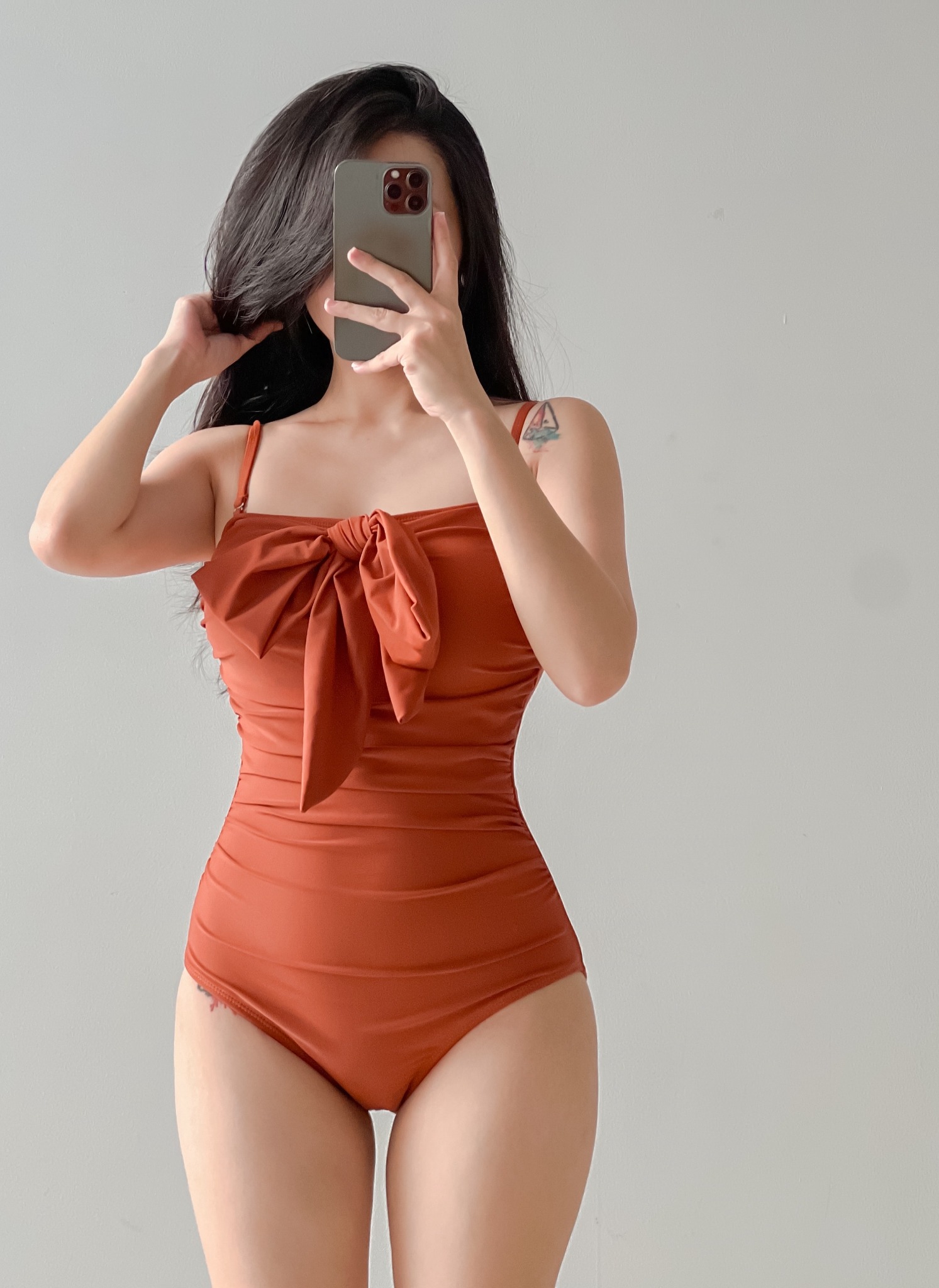 MIREN SWIMSUIT - ÁO TẮM MỘT MẢNH CỘT NƠ MÀU CAM ĐẤT