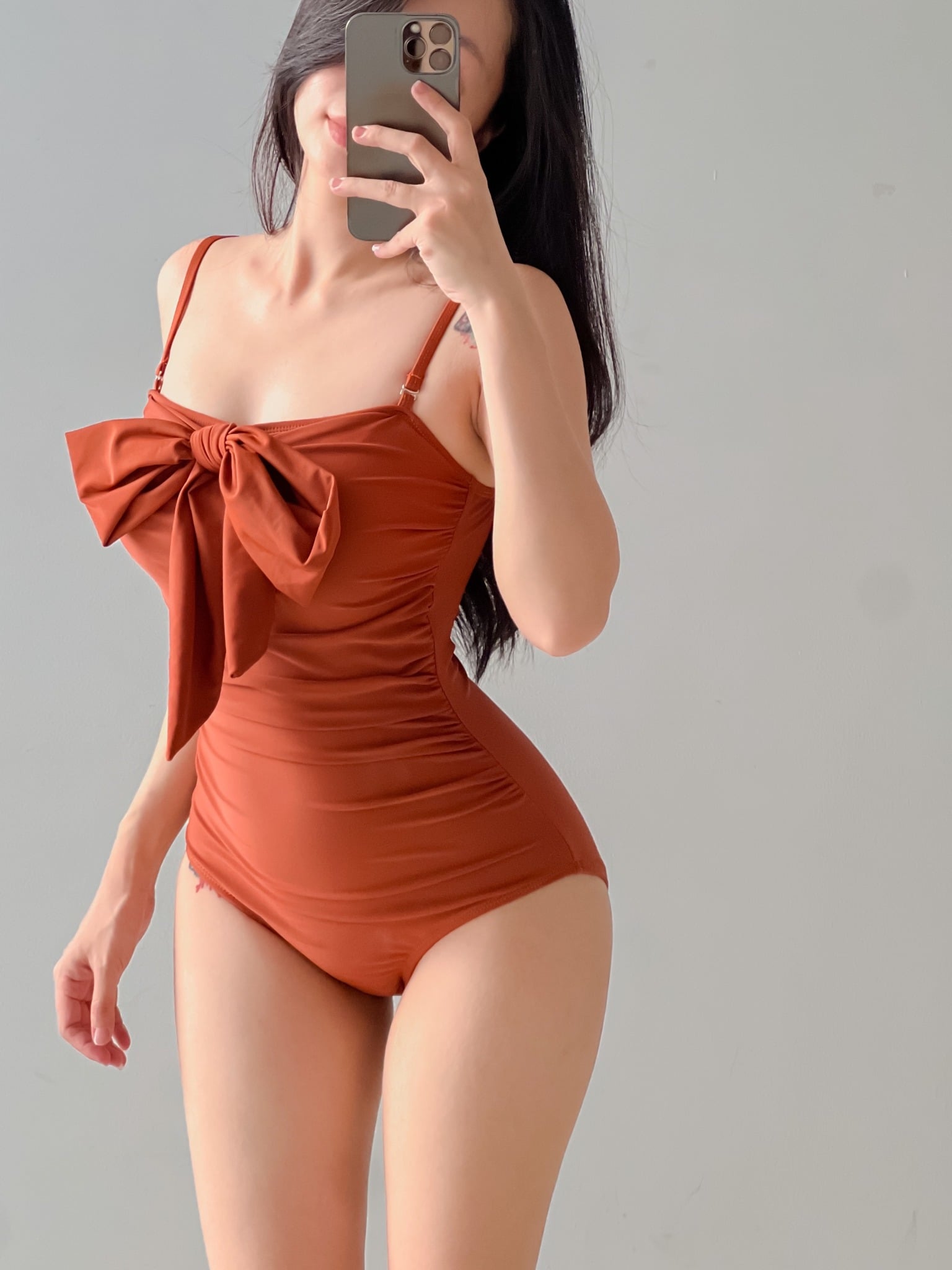 MIREN SWIMSUIT - ÁO TẮM MỘT MẢNH CỘT NƠ MÀU CAM ĐẤT