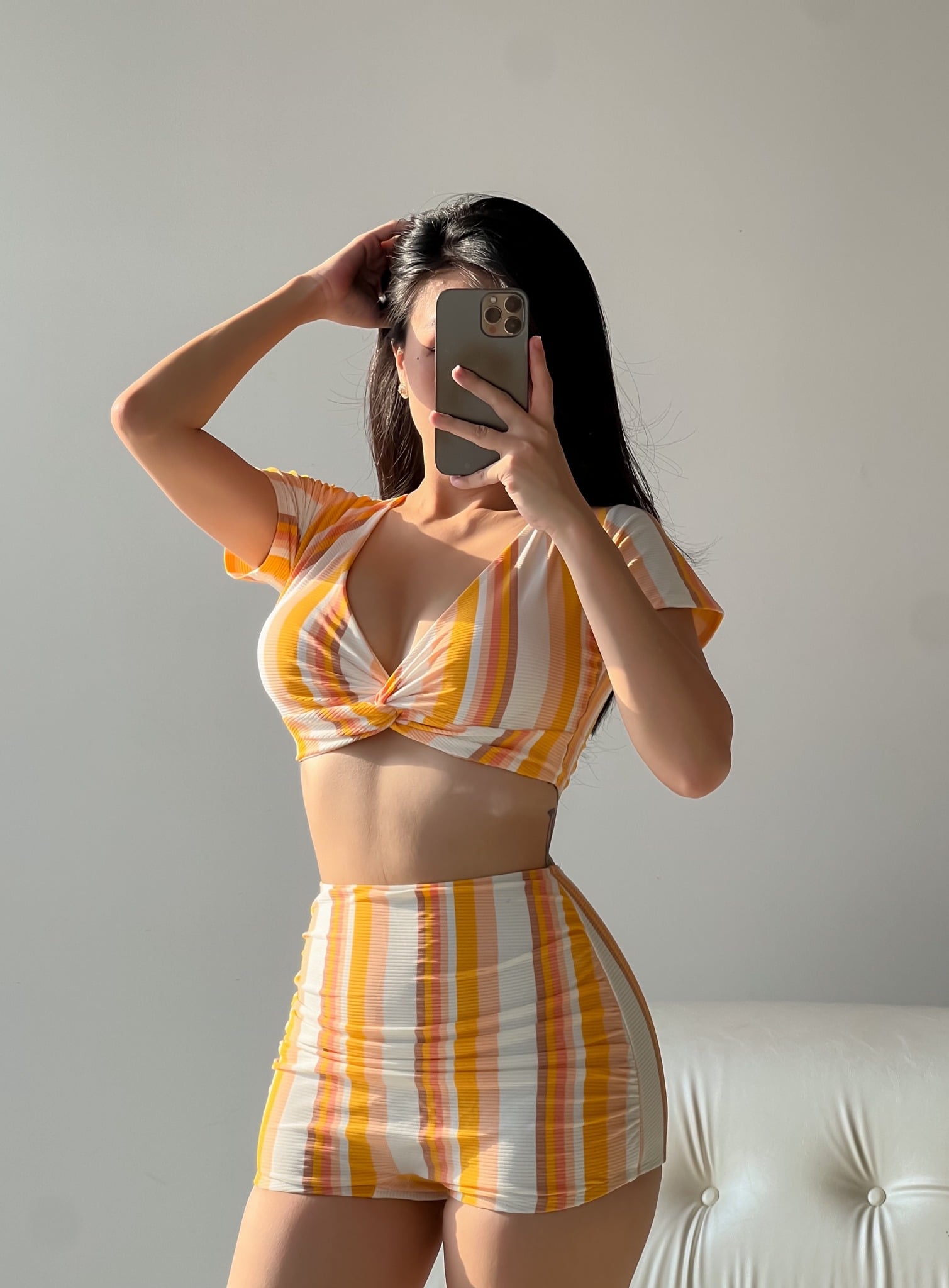 JUICE COUPLE SET SALE - ÁO TẮM 2 MẢNH HỌA TIẾT SỌC CAM