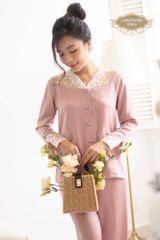 BLUSH PINK SILK PYJAMAS -  SET ĐỒ NGỦ LỤA DÀI CAO CẤP PHỐI REN ĐỘC ĐÁO