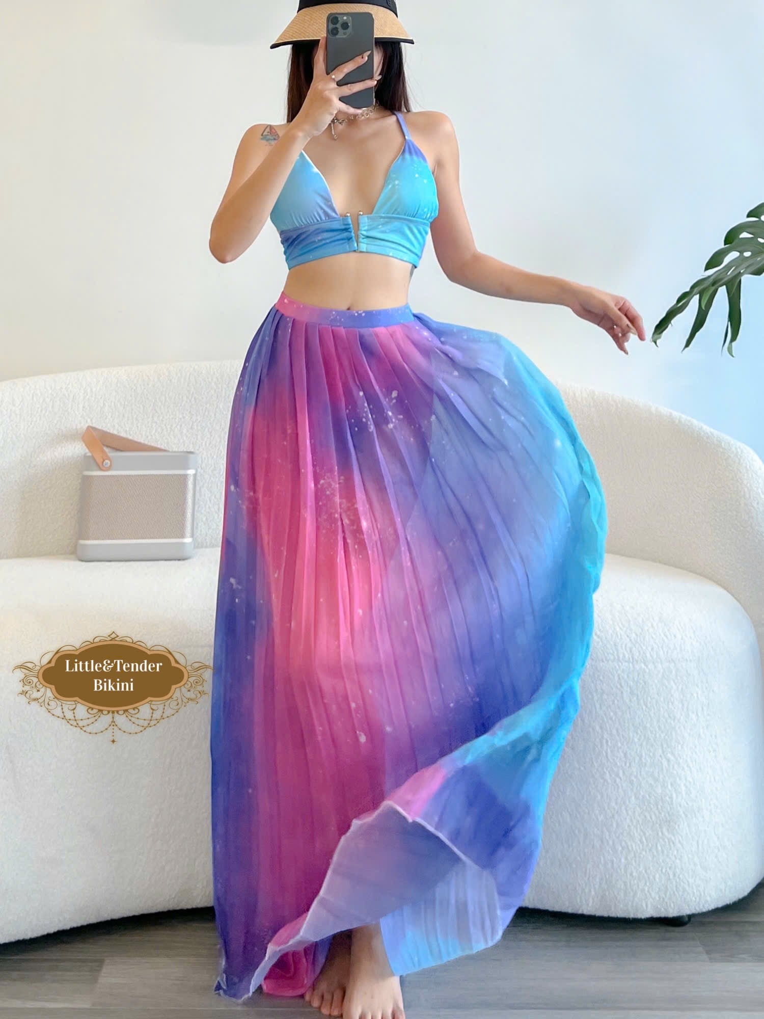 GALAXY SWIMSUIT - SET BIKINI KÈM CHÂN VÁY HỌA TIẾT NGÂN HÀ