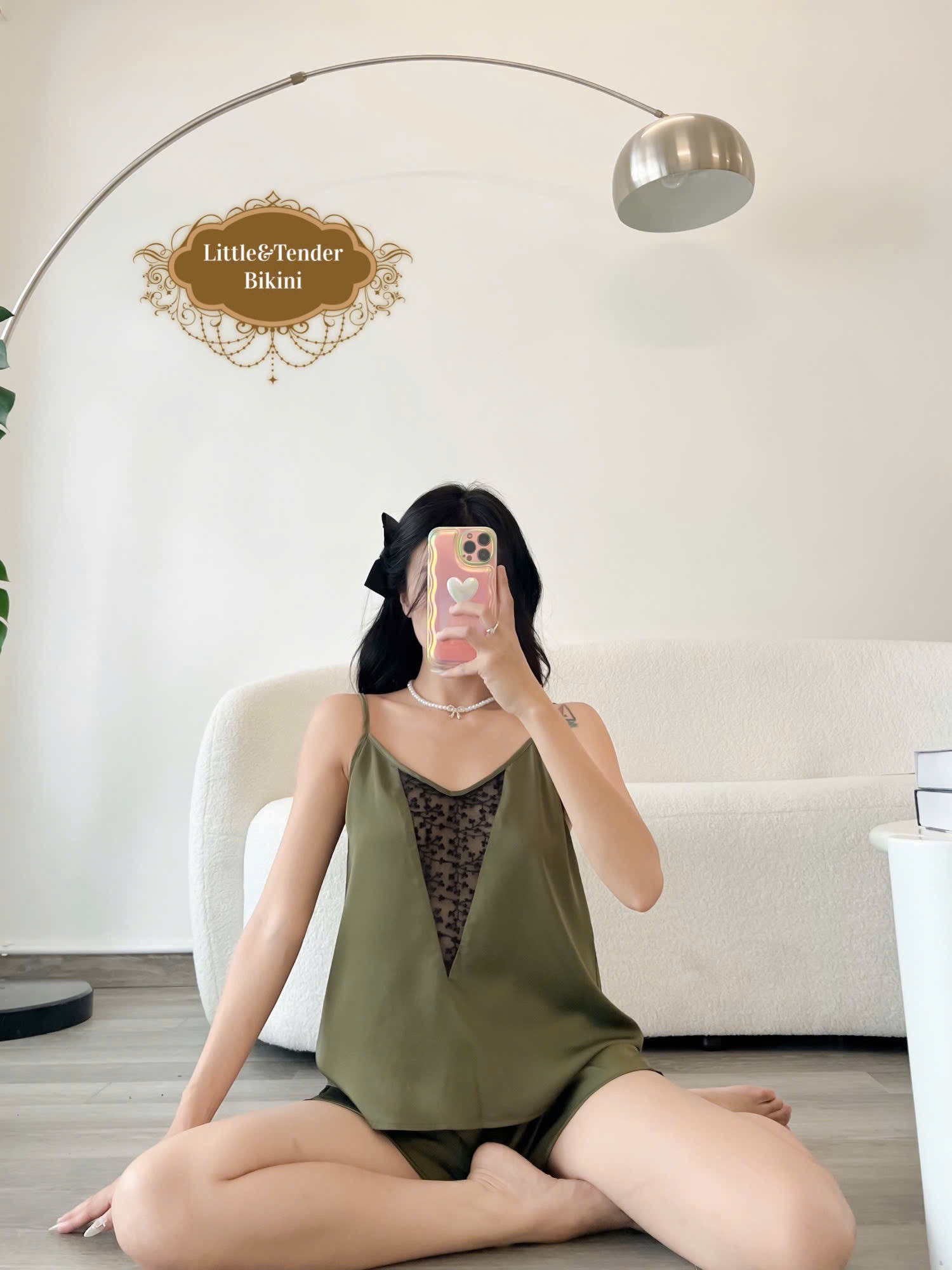 OLIVE SHORT PYJAMAS - SET ĐỒ NGỦ LỤA NGẮN HỌA TIẾT XANH OLIVE