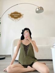 OLIVE SHORT PYJAMAS - SET ĐỒ NGỦ LỤA NGẮN HỌA TIẾT XANH OLIVE