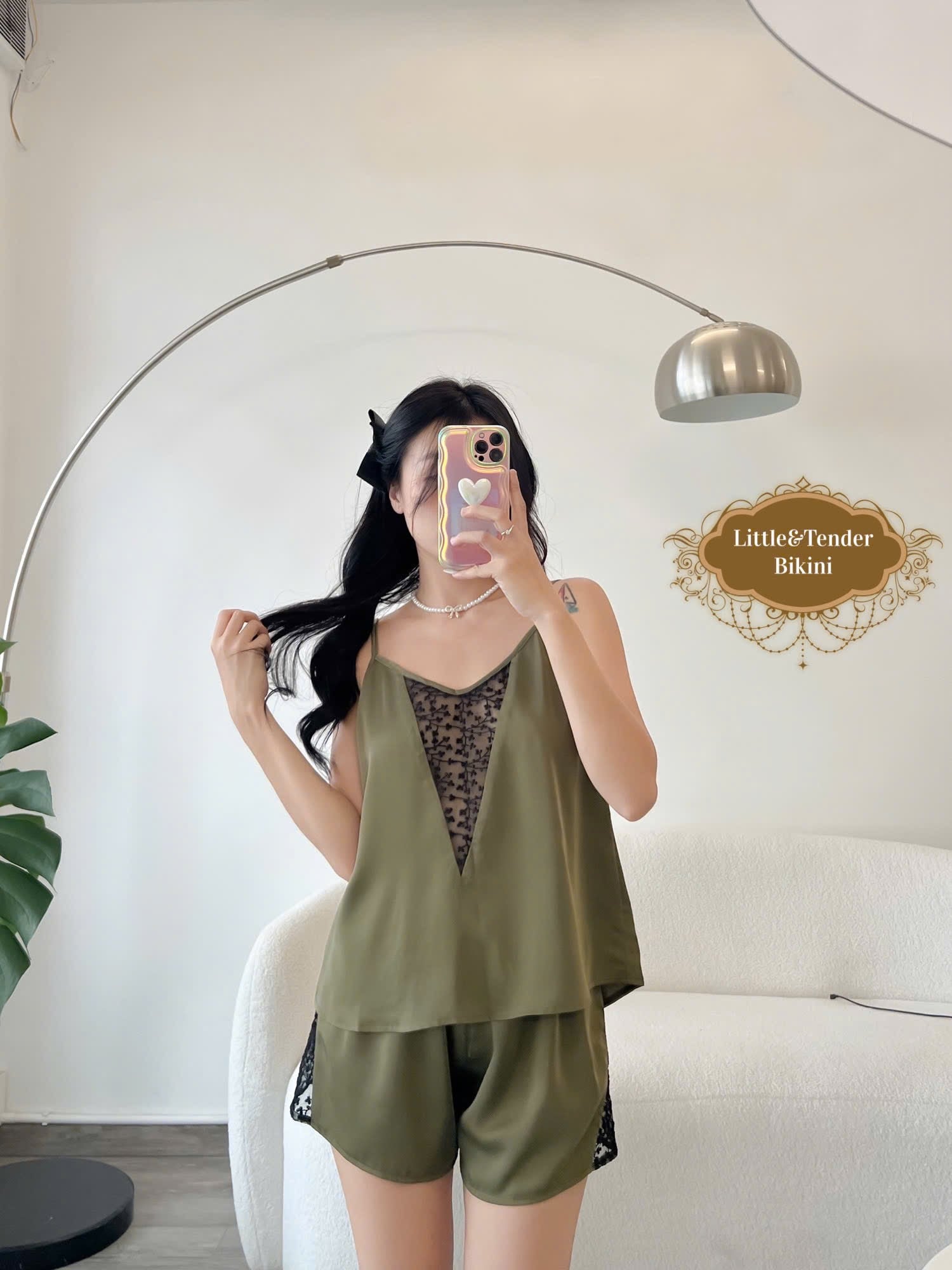 OLIVE SHORT PYJAMAS - SET ĐỒ NGỦ LỤA NGẮN HỌA TIẾT XANH OLIVE