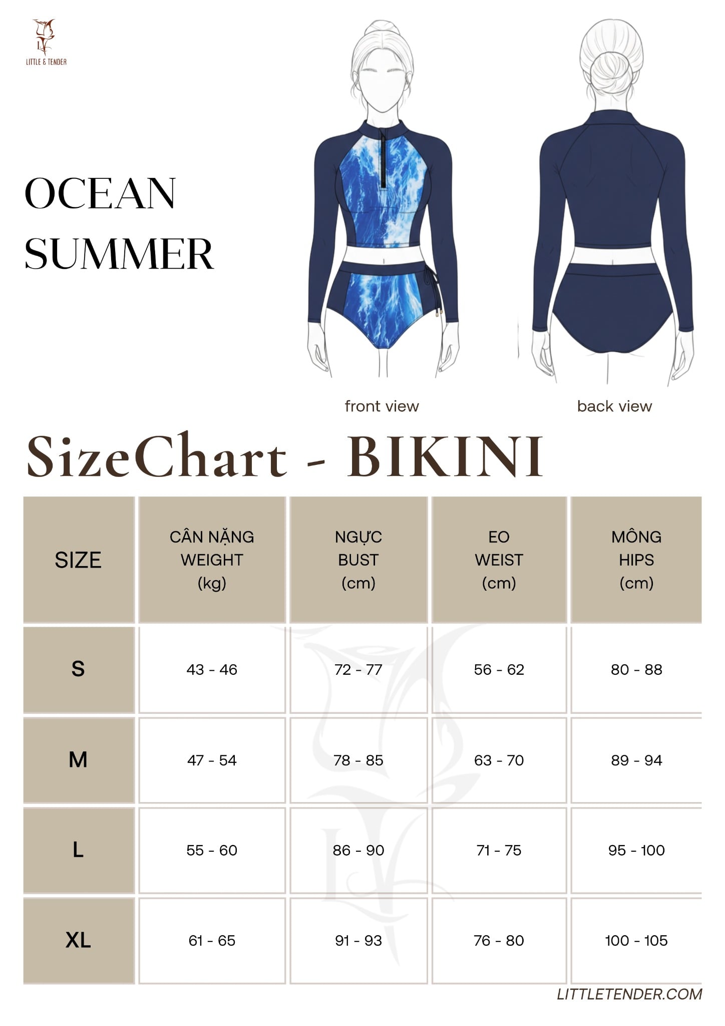 OCEAN SUMMER - ÁO TẮM 2 MẢNH DÀI TAY KÍN ĐÁO HỌA TIẾT SÓNG BIỂN