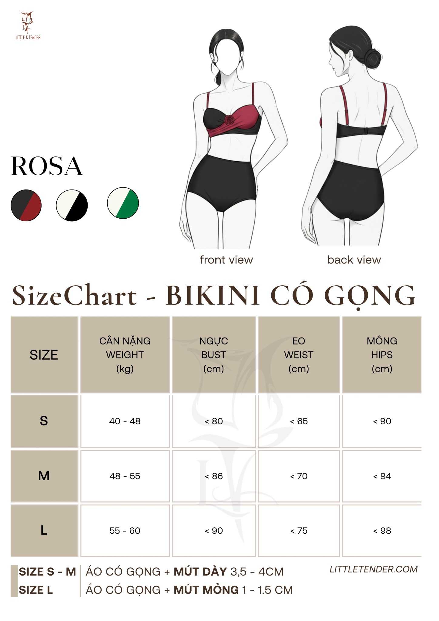 ROSEA SWIMSUIT SALE -  Áo Tắm 2 Mảnh Có Gọng - Đính Hoa Hồng