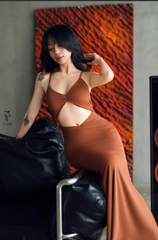 AVA MIDI BODYDRESS - Brown Caramel - ĐẦM HAI DÂY TÔN DÁNG VỚI CHẤT LIỆU TUYỂN CHỌN màu nâu tây