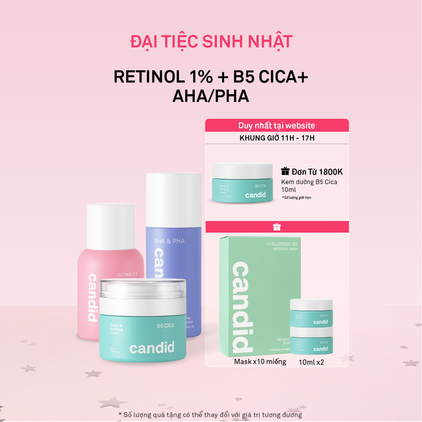 Combo Retinol 1.0% & Tẩy tế bào chết AHA & Kem Dưỡng B5 Cica