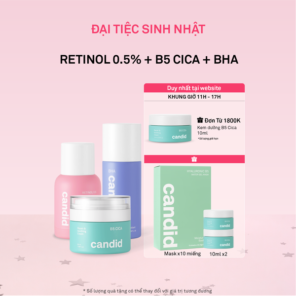 Combo Retinol 0.5% & Tẩy tế bào chết BHA & Kem Dưỡng B5 Cica