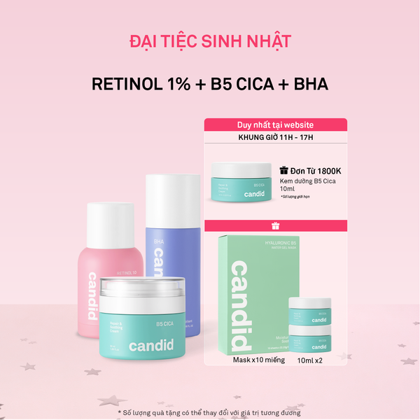 Combo Retinol 1.0% & Tẩy tế bào chết BHA & Kem Dưỡng B5 Cica