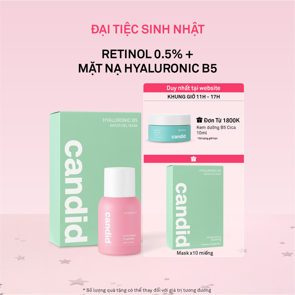 Combo Retinol 0.5% và Mặt nạ Hyaluronic B5 10 miếng
