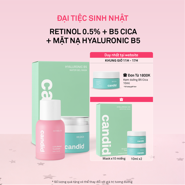Combo Retinol 0.5% & Mặt nạ Hyaluronic B5 10 miếng & Kem dưỡng B5 Cica