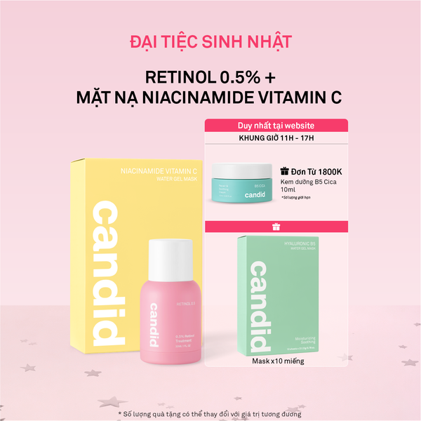 Combo Retinol 0.5% và Mặt nạ Niacinamide Vitamin C 10 miếng