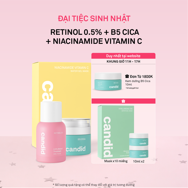 Combo Retinol 0.5% & Mặt nạ Niacinamide Vitamin C 10 miếng & Kem dưỡng B5 Cica