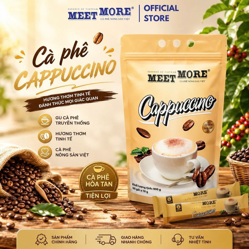 Bịch cà phê hòa tan Capuccino Meet More (50 gói x 18g)