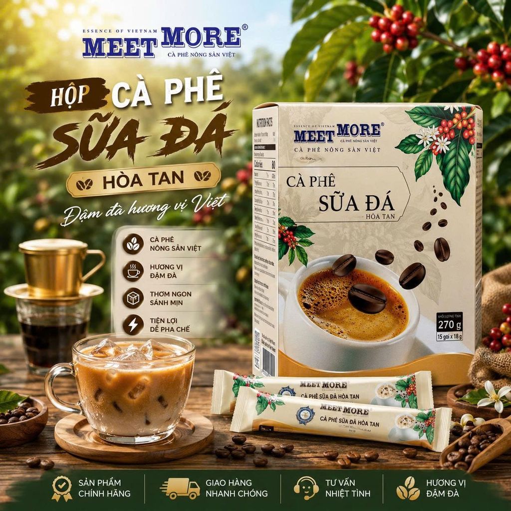Hộp cà phê hòa tan sữa đá Meet More (15 gói x 18g)
