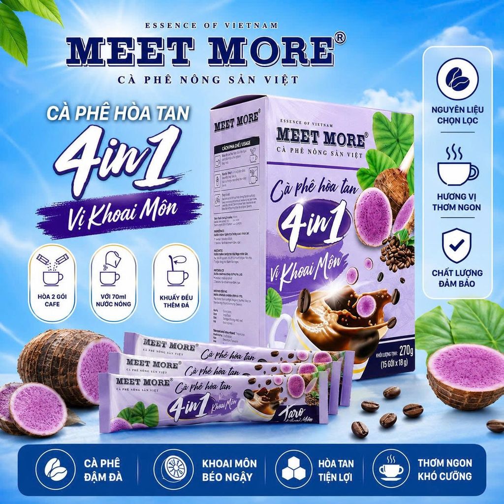 Hộp cà phê hòa tan vị khoai môn Meet More (15 gói x 18g)