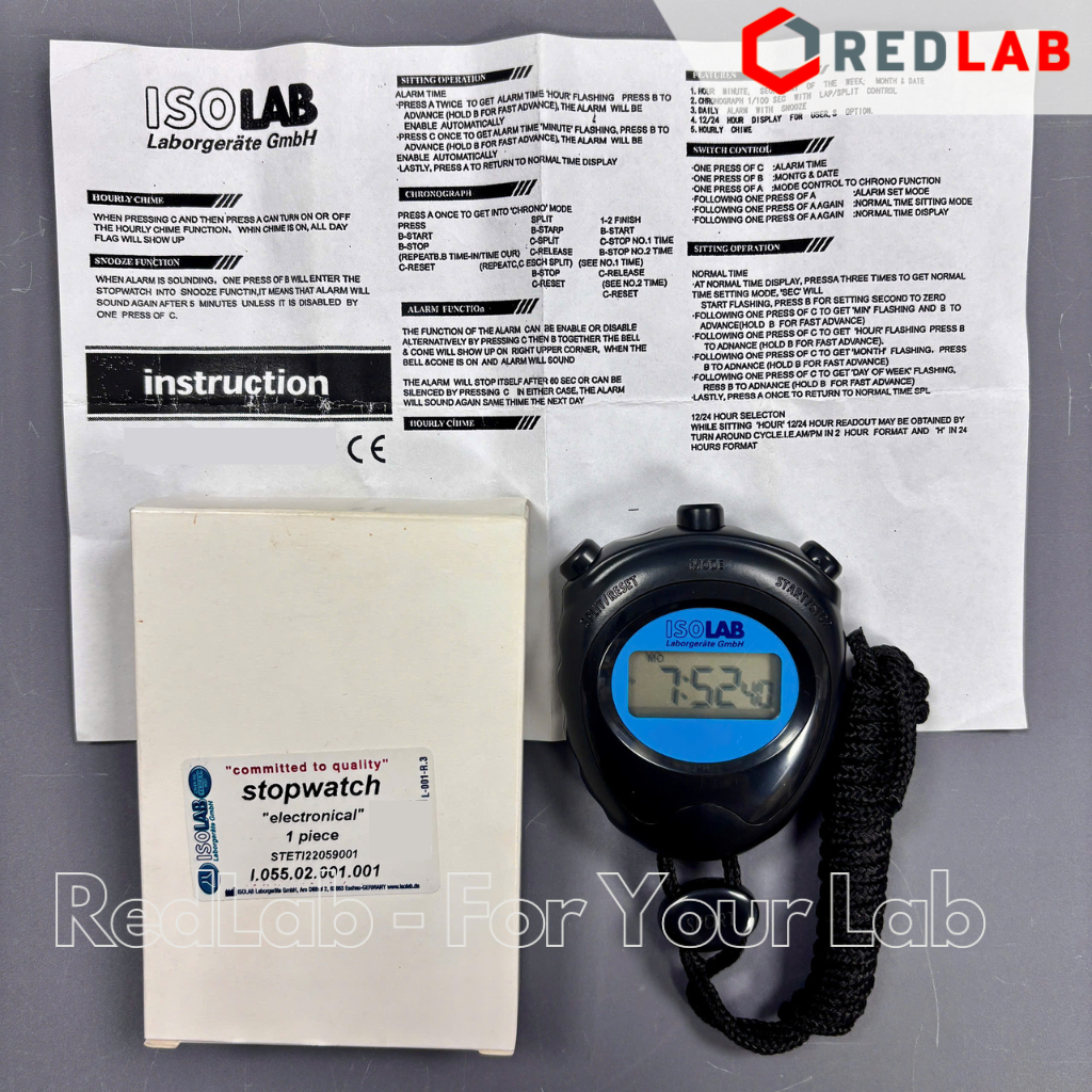 Đồng hồ bấm giây ISOLAB 055.02.001 với 3 chức năng, 63x76x20mm electronic stop watch, có VAT