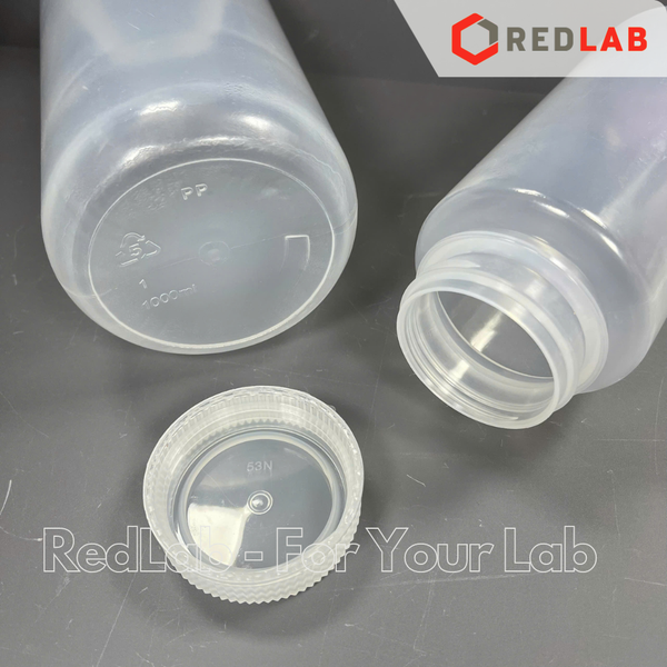 Chai nhựa PP trắng miệng rộng ONELAB 30 60 125 250 500 ml 1 2 L, chịu nhiệt tối đa 140°C, đựng mẫu thí nghiệm, có VAT