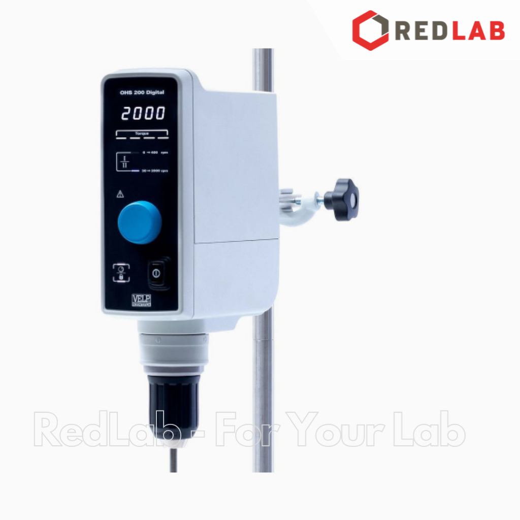 Máy khuấy cơ (khuấy cần, khuấy đũa) OHS 200 Digital (F20100490) hãng VELP – Ý, max 2000 v/p, 200 Ncm, 100 lít (H2O), có VAT