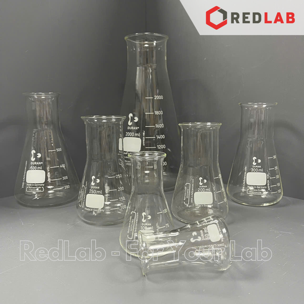 Bình tam giác cổ rộng DURAN Class A 50 100 200 250 300 500 1000 2000 ml, Wide neck Erlenmeyer, có VAT