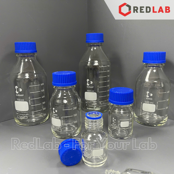 Chai trung tính trắng DURAN Class A 25 50 100 150 250 500 750 ml, 1 2 3.5 5 L nắp vặn PP xanh GL 25 32 45, có VAT