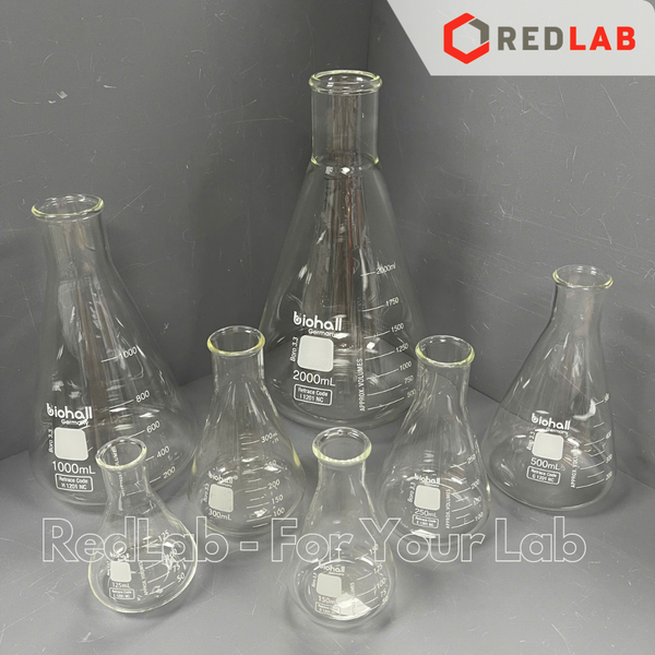 Bình tam giác miệng hẹp BIOHALL 125 150 250 300 500 1000 ml, bình nón - bình erlen MH, mark trắng, có VAT