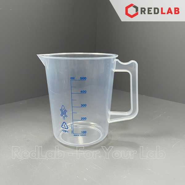 Ca nhựa PP có quai in vạch xanh ONELAB 100 250 500 1000 2000 3000 5000 ml, cốc đong thí nghiệm, chịu nhiệt, có VAT
