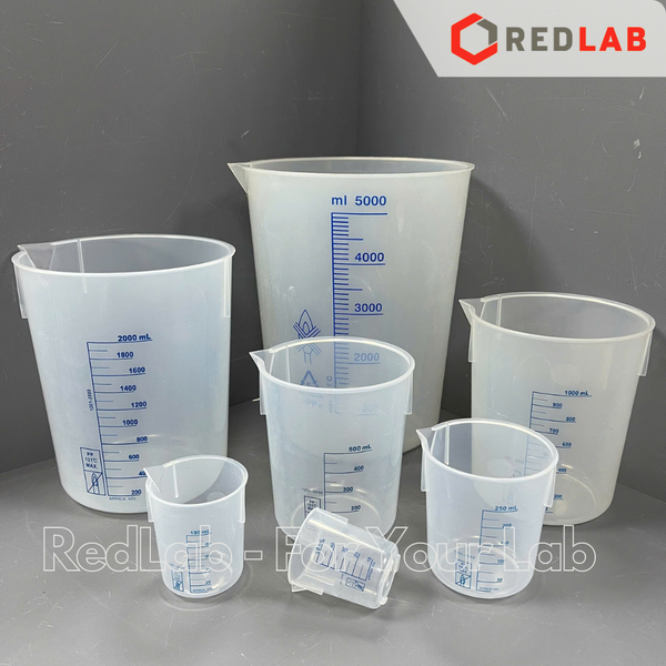 Ca nhựa PP không quai vạch in xanh ONELAB 50 100 250 500 1000 2000 3000 5000 ml, cốc đong thí nghiệm, chịu nhiệt, có VAT