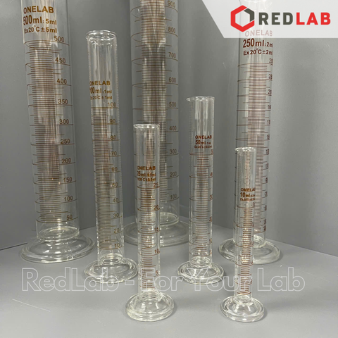 Ống đong thủy tinh ONELAB 10 25 50 100 250 500 1000 2000 ml đáy tròn, chia vạch nâu, đong mẫu thí nghiệm, có VAT