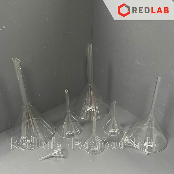 Phễu thuỷ tinh BIOHALL Class A Ø 25 35 50 55 65 70 75 100 120 125 150 mm, thuỷ tinh Boro 3.3, funnel thí nghiệm, có VAT
