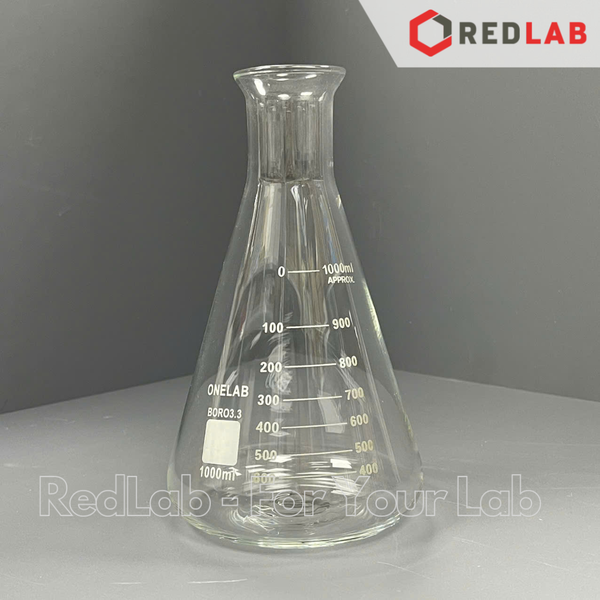 Bình tam giác miệng rộng ONELAB 50 100 250 500 1000 2000 3000 10000 ml, bình nón / erlen thuỷ tinh đựng mẫu thí nghiệm, có VAT