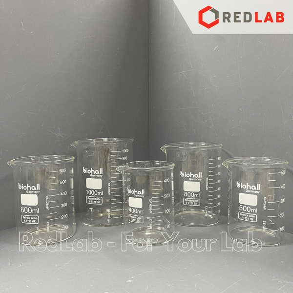 Cốc đốt thuỷ tinh Thấp thành BIOHALL 5 10 25 50 100 150 200 250 400 500 600 800 1000 ml 2L 3L 5L 10L, beaker có mỏ chịu nhiệt, có VAT
