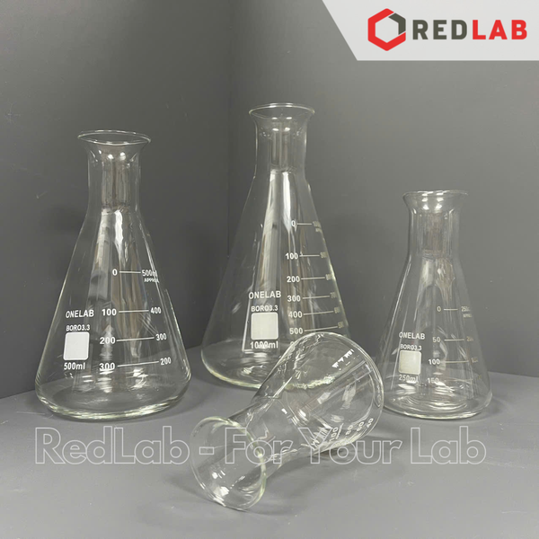 Bình tam giác miệng rộng ONELAB 50 100 250 500 1000 2000 3000 10000 ml, bình nón / erlen thuỷ tinh đựng mẫu thí nghiệm, có VAT
