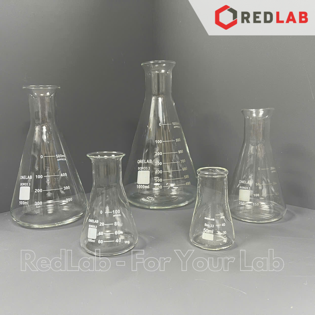 Bình tam giác miệng rộng ONELAB 50 100 250 500 1000 2000 3000 10000 ml, bình nón / erlen thuỷ tinh đựng mẫu thí nghiệm, có VAT