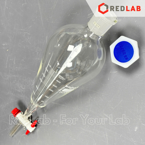 Phễu chiết quả lê BIOHALL khóa nhựa PTFE 50 100 250 500 1000 2000 ml, bình lắng gạn thủy tinh boro 3.3, vạch trắng, có VAT