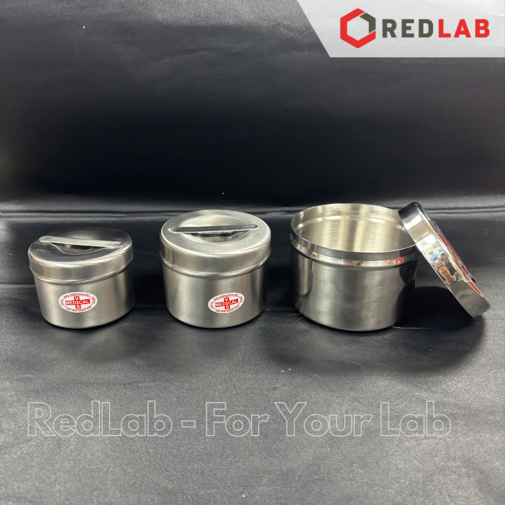 Hộp lưu mẫu inox, hộp gòn đúc Ø 7.5 8.5 10 cm dùng trong lab thí nghiệm, nghiên cứu, spa, có VAT