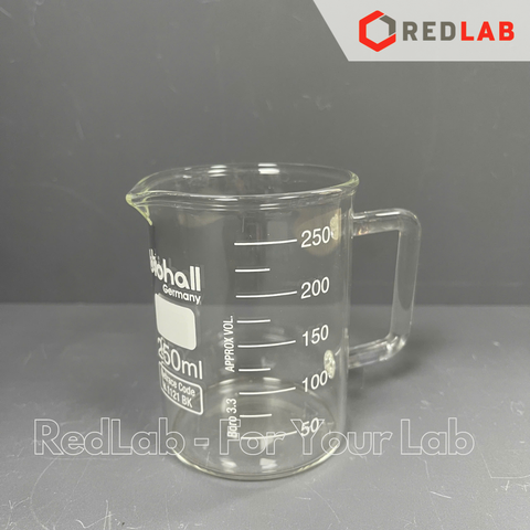 Cốc thuỷ tinh có tay cầm BIOHALL 250ml 500ml, chia vạch trắng, chịu nhiệt cao, có VAT